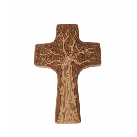 Croix en bois, arbre de vie, 18 x 12 cm