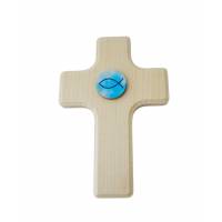 Croix en bois poisson 16 x 11 cm