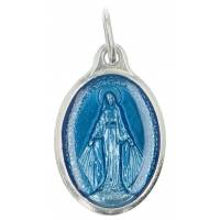 Médaille argentée 25 mm Miraculeuse ovale émail bleu