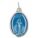 Médaille argentée 25 mm Miraculeuse ovale émail bleu
