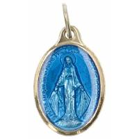 Médaille dorée 25 mm Miraculeuse ovale émail bleu