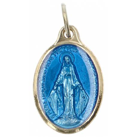 Médaille dorée 25 mm Miraculeuse ovale émail bleu