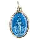 Médaille dorée 25 mm Miraculeuse ovale émail bleu