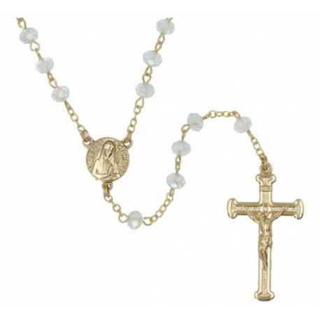 Chapelet Banneux Métal doré - Semi-Cristal blanc
