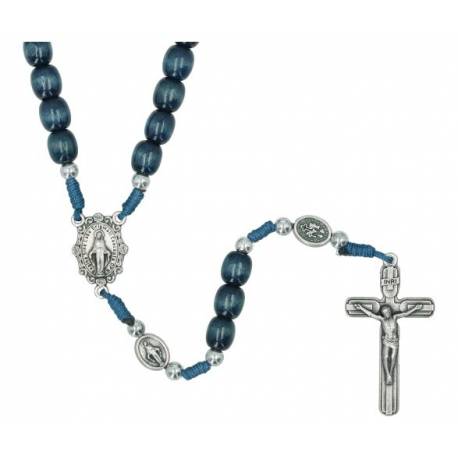 Chapelet sur corde Miraculeuse Bois bleu