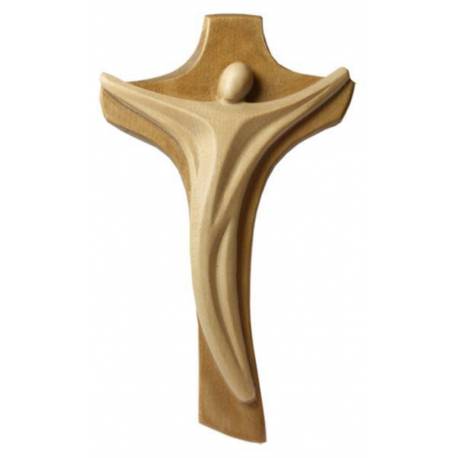 Bois Sculpté - Croix Murale Linea - 11 cm 2 tons bois
