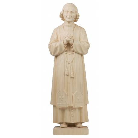 Statue en bois sculpté Saint Curé d'Ars 23 cm naturel