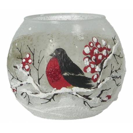 Kaarsenhouder In Glas Roodborstje 12 Cm 