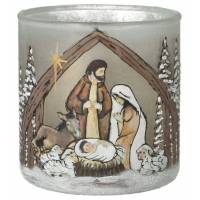 Kaarsenhouder In Glas Kerststal 9 Cm sepia 