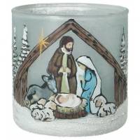 Kaarsenhouder In Glas Kerststal 9 Cm blauw 