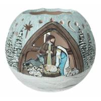 Keramische windlicht Kerststal 12 Cm blauw 