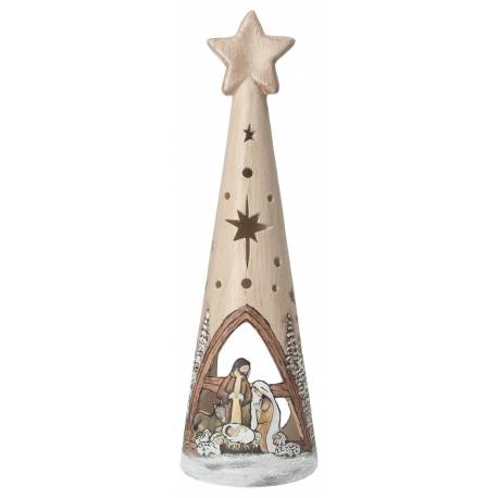 Sapin en céramique avec Nativité 28 Cm sépia